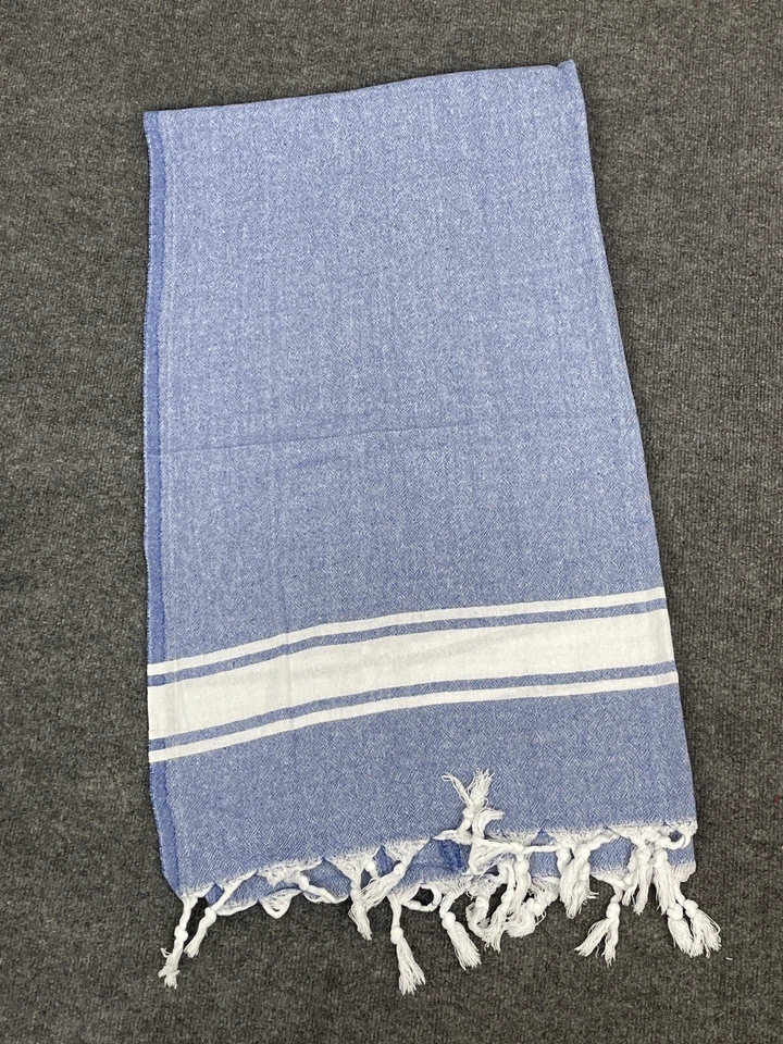 Hamam Turkish Towel Cotton Bath Beach Hammam Peshtemal Blue 28x64 Striped N164 - Image 1 of 4