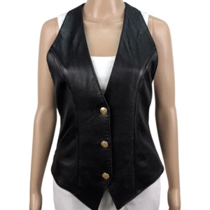 Danier Leather Buckle Back Black Vest (XS) Vintage Stylish - Picture 1 of 6