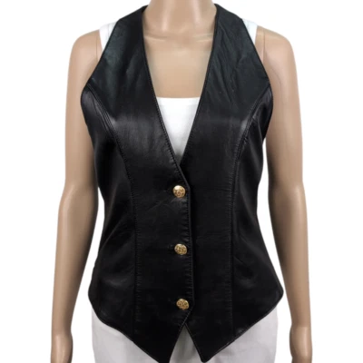 Danier Leather Vest Buckle Back Black Vintage Stylish Women's Size XS - Image 1 of 4