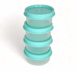 Tupperware Smidgets Tiny Bowls Set of 4 Sheer with Aqua Seals NEW! - Picture 1 of 3