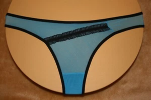 Teal Blue/Green Thong with Black Bands & a Black Lace Stripe on Front - M - Picture 1 of 2