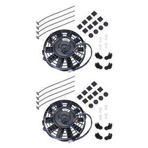 (2) Black 7" Slim Fan Push Pull Electric Radiator Engine Cooling 12V Mount Kit - Picture 1 of 10