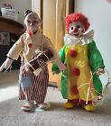 Two Clown Figurine Dolls.  China Hands Feet & Face. 
