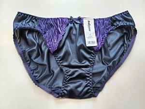 Bikini blu navy taglia US L/7 mutandine nylon giapponese lucido liscio tricot fiori pizzo - Foto 1 di 5