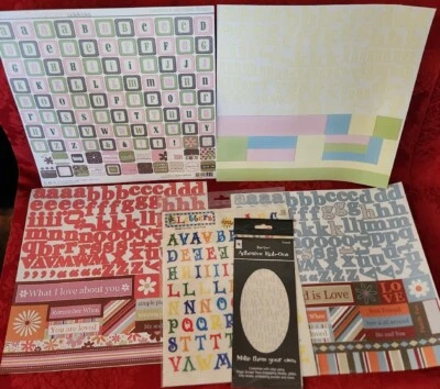 Scrapbooking Cardmaking LETTERS NUMBERS Stickers Mixed Lot 6 Sheets New and Used - Image 1 of 4