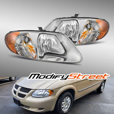 Par de faros de repuesto cromados transparentes para Dodge Grand Caravan 2001-2007 Foto 1 de 4