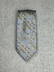 XMI Platinum Neckwear Men’s Silk Slim Tie Yellow Blue Abstract Paisley 3” in - Picture 1 of 16
