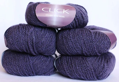 Sirdar Click Chunky with Wool yarn in Blueberry indigo #171, Lot of 5, 50g ea. - Image 1 of 2
