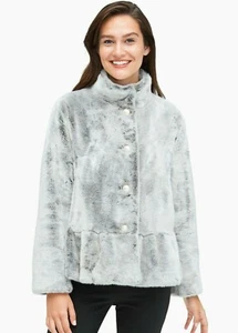 NWT Kate Spade Faux Fur Coat Womens L Light Gray Style k20791ukt - Picture 1 of 9
