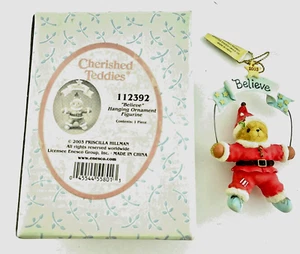 Cherished Teddies Ornament Believe Santa Bear Holding Banner Enesco 112392 - Picture 1 of 9