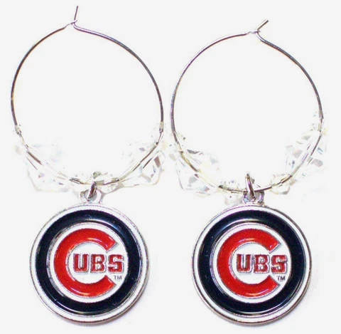 CHICAGO CUBS EARRINGS MLB CLEAR BEADS HOOP W/ LOGO  HYPOALLERGENIC  Licensed Cover