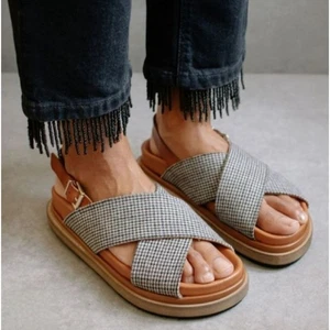 Alohas Harris Check Gray Houndstooth Marshmallow Sandals Size 39 - Picture 1 of 4