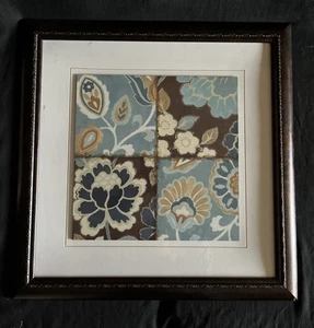 Patchwork Motif II Framed Blue Multicolor Floral Print Art By Artist Pela 20x20 - Picture 1 of 4