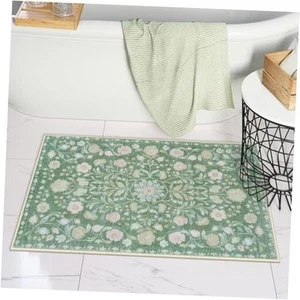 Boho Bathroom Rugs Green Vintage Bath Rugs Farmhouse Soft Shaggy Non Slip - Picture 1 of 8