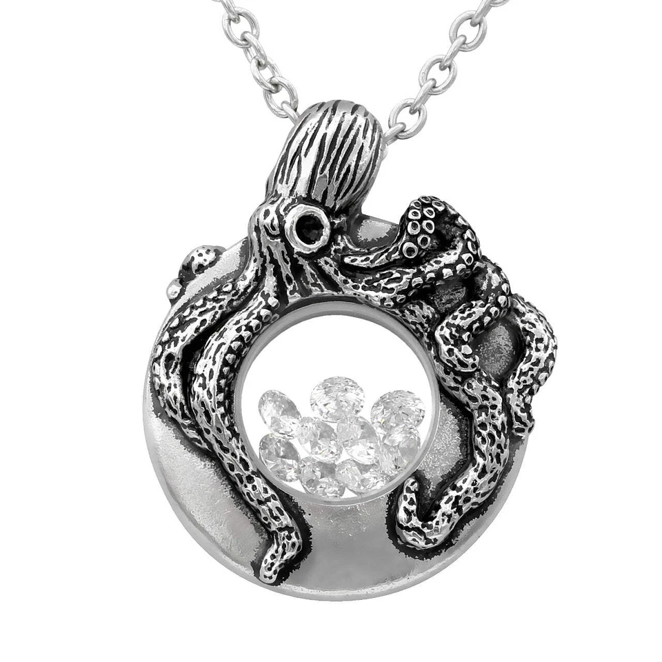Kraken Octopus Swarovski Crystal Pendant Sterling Necklace - Bild 1 von 1