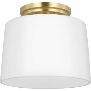 Progress Lighting Adley 8.62 in. Satin Brass Etched Opal Glass Flush Mount Light - Picture 1 of 12