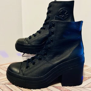 Converse Chuck 70 De Luxe Heel Black Leather M 9 W 11 Boots Platform Witch Club - Picture 1 of 9