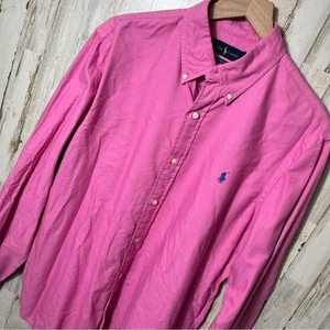 Polo Ralph Lauren rosa Button Down Langarm Hemd blau Pony Herren Large - Bild 1 von 7