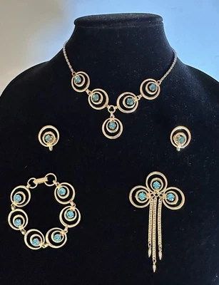 Vintage Unsigned EMMONS “Blue Swirl” Set - Necklace, Bracelet, Brooch & Earrings - Image 1 of 4