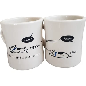 Bad Dog Original Brand Diner Coffee Mugs Set Of 2 Stay Fetch Humor Dogs - Picture 1 of 11