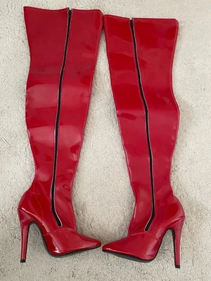 Shiny Red Thigh Highs Boots - Look at me NOW dominatrix boots!! Size 4 - Image 1 of 4