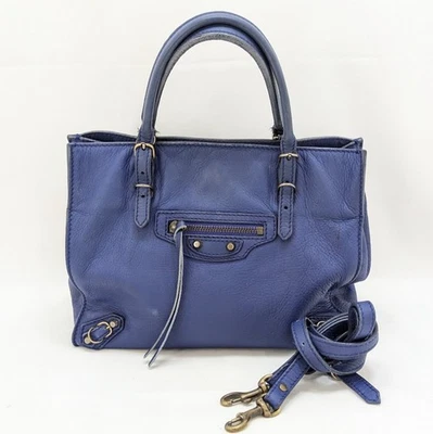 BALENCIAGA The City Paper Mini bolsa de mão de ombro bidirecional couro azul 305572 autêntica - Imagem 1 de 4