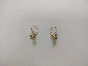 14 Karat Gold Prenhite/Tiny Peridot Leverback Earrings - Picture 1 of 4