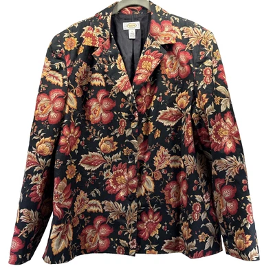 Blazer para mujer Talbots talla 14 negro colorido floral forrado manga larga algodón Foto 1 de 4