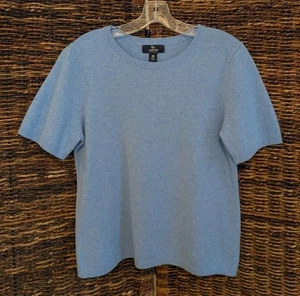Lands' End 100% Cashmere Short Sleeve Sweater Women Medium Heather Blue Minimal - Picture 1 of 5