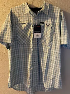 Camicia da pesca Wrangler da uomo all terrain gear XXL wicking UV beige a righe verde - Foto 1 di 8