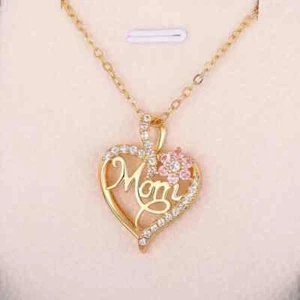 1.40 Ct Round Lab Created Diamond MOM Gift Heart Pendant 14K Yellow Gold Plated - Picture 1 of 6