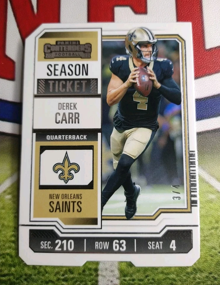 2023 Contenders Derek Carr Season Ticket Stub Parallel #3/4 #72 Saints  - Image 1 of 4