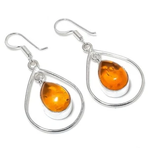 Baltic Amber Gemstone 925 Sterling Silver Jewelry Handmade Earring Sz 1.50" - Picture 1 of 1