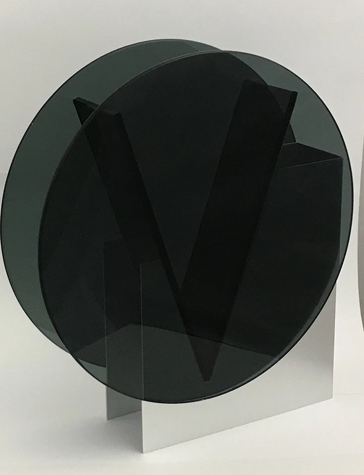 Contemporary Round Black Glass Vase with Aluminum Stand - Image 1 of 1