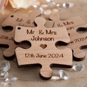 Personalised Wooden Puzzle piece Wedding Favour or Table Decoration - Picture 1 of 8