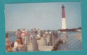 1958 POSTCARD FISHING OFF the PIER at BARNEGAT LIGHT N. J. Chrome Posted Printed - Picture 1 of 2