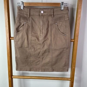Seed Heritage Pencil Skirt Womens 6 Brown Denim Knee Length Stretch Pockets - Picture 1 of 10