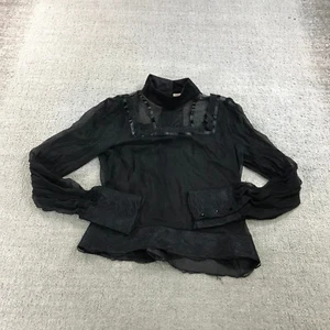 Alice + Olivia Top Womens Small Black Alexia Ruffled Sheer Button Up Blouse Casu - Picture 1 of 10
