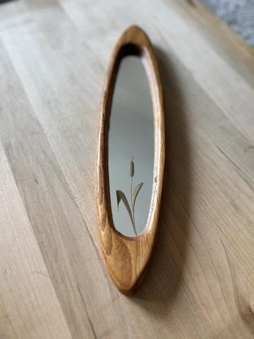 Oak Oval Mirror With Cattails Cover