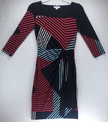 New York & Company Multicolor Geometric Pattern Tie Waist Dress Women's Size XS - Image 1 of 4