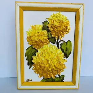 Pintura impresionista al óleo impasto floral crisantemo amarillo SAM de colección - Imagen 1 de 6