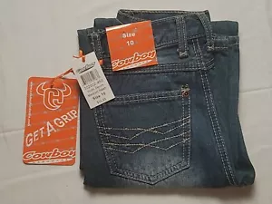 Neu mit Etikett Jungen Gr. 10 Cowboy Hardware Medium Wash Jeans Stacheldraht Tasche gerades Bein - Bild 1 von 12