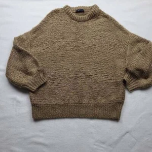 Zara Womens Pullover Boyfriend Sweater Tan Brown Crew Neck Tight Knit S - Picture 1 of 6
