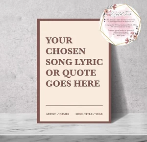 Custom Favourite Lyric Poster, Printable Song Lyric, Digital Lyric Wall Art - Picture 1 of 6