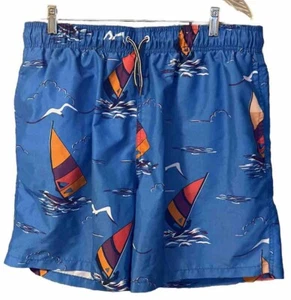Arizona Swim Trunks Bathing Suit Liner Pocket Sailboat Graphics On Blue Exce Con - Picture 1 of 3
