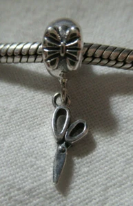 UNBRAND ANTIQ 925 SILVER SEAMSTRESS STYLIST CRAFT SCISSORS EUROPEAN BEAD CHARM  - Picture 1 of 3