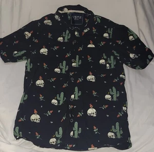 VSTR Boys Size L Short Sleeve Button Up Shirt Skull Rose Cacti - Picture 1 of 4