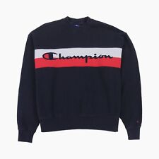 Champion Jumper Mens Small S Navy Blue Wide Boxy Fit Spellout Logo Sweatshirt