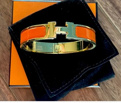 Brazalete HERMES Click H Oro Naranja 7 Pulgadas Pequeño Clack Auténtico Foto 1 de 4