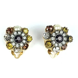 Vintage Chanel Gripoix Authentic clip-on Earrings Rubies Pearls Citrines 05A - Picture 1 of 9